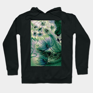 JADE BLUE  LARGE TROPICAL FERNS FLOWERS PALMS DECO PRINT Hoodie